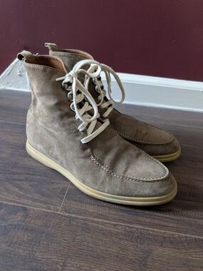 Loro Piana Short Boots Walk Beige Suede Leather Lace-Up Boots Italy 39.5